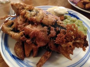 Fish and chips (banana blossom) 😋 at Ladybower Inn in Hope Valley