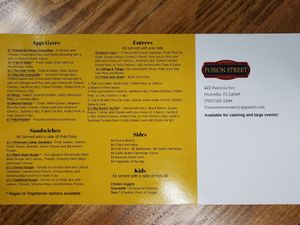 Menu at Fusion Street Eatery in Dunedin