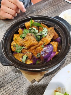 Eggplant and tofu clay pot at Mitasie in Lake Forest
