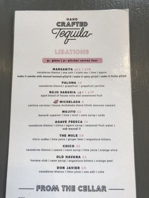 Drink menu  at The Grand Cantina in Windsor