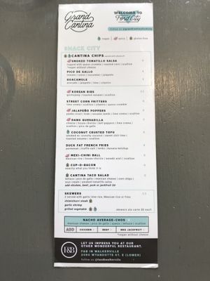 Food Menu 1 at The Grand Cantina in Windsor