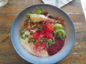 Granola with fruit and vegan yogurt at Another Heart To Feed in Manchester