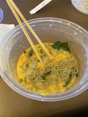 creamy vegan ramen with spinach noodles (obvi picked up) at Love Ramen in Lancaster