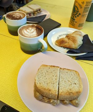 Vegan croissant and vegan sausage sandwiches (Richmonds I think) at Lovelocks in Liverpool