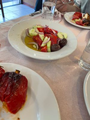 Salad - tomato’s, cucumbers olives, red onion. at To Kati Allo in Athens