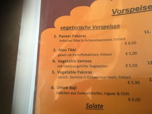 Loads of veggie options  at Taj Mahal in Ahrensburg