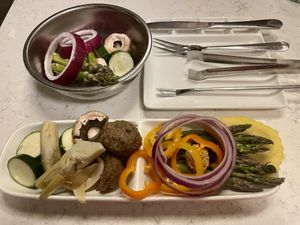 Raw veggies to grilll  at The Melting Pot in Raleigh