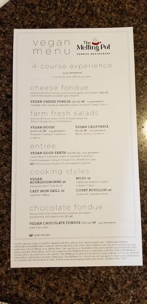 Vegan Menu at The Melting Pot in Raleigh