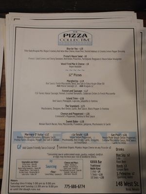 Menu 10/26/19 at The Pizza Collective in Reno