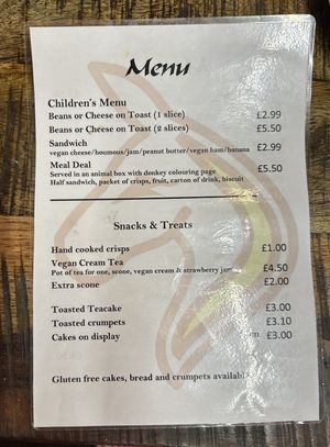 Menu  at Flicka Donkey Sanctuary in Penryn
