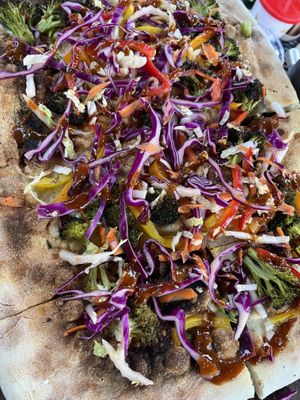 Korean pizza sans cheese   at Food for Thought in Ogunquit