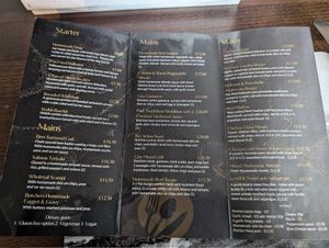 Menu - vegan options listed with number 3 underneath. at Galleon Inn in Broad Haven