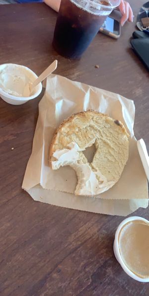Bagel w vegan cream cheese  at Black Crow Coffee Co - 1st Ave in St Petersburg