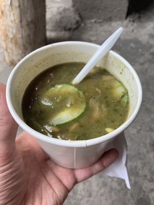 Hearty soup of potatoes and greens. at Vegan Vibe in St Georges