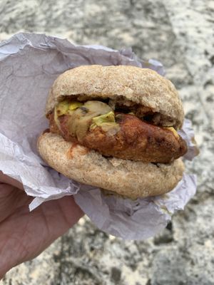 Burger is surprisingly tasty! at Vegan Vibe in St Georges