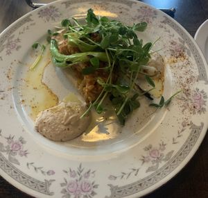 Half of the Street Corn Risotto Cake (the staff was nice enough to split the dish in two for us)  at L.May Eatery in Dubuque