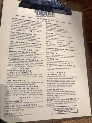 The menu does not state vegan so you need to ask at The Drake in Victoria