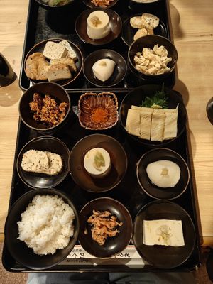 Yuba set (vegan) and on top tofu set (vegetarian) at Noguchiya  in Takayama