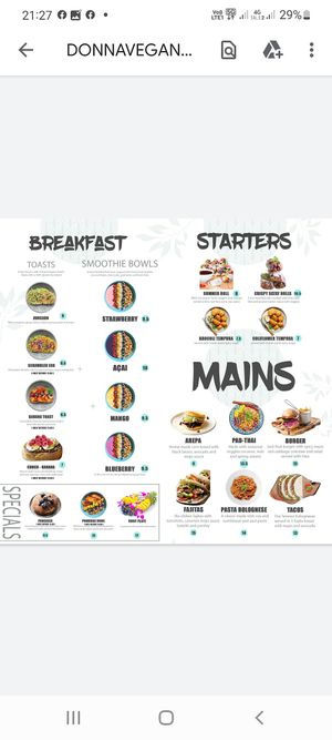 Menu. at Donna Vegana in Mallorca