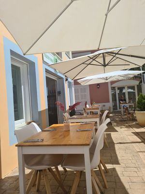 (Some of the) The outdoor seating. at Donna Vegana in Mallorca