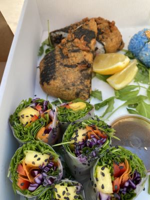 Bottom: Summer Roll - Top: Sushi Burrito  at Donna Vegana in Mallorca