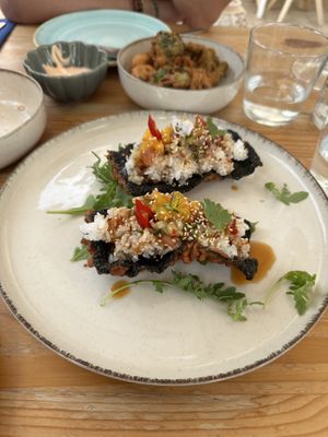 Fried seaweed tacos. Intriguing concept but just ok  at Donna Vegana in Mallorca