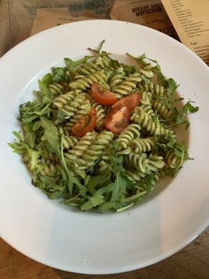 Vegan homemade pesto pasta  at No. 18 Coffee House in Tamworth