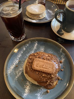 Lotus biscoff pancakes and iced americano   at No. 18 Coffee House in Tamworth