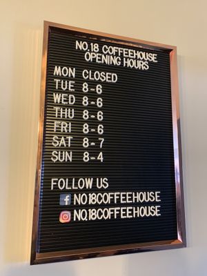 Opening hours at No. 18 Coffee House in Tamworth