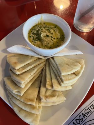 Hummus and warm soft pita   at Mosa's Joint in Guam