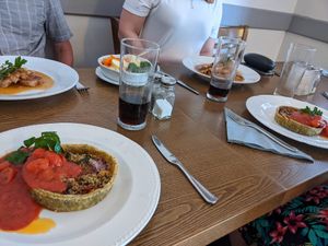 Vegetable tart with new potatoes and tomato sauce  at The Captain's Table  in Barmouth