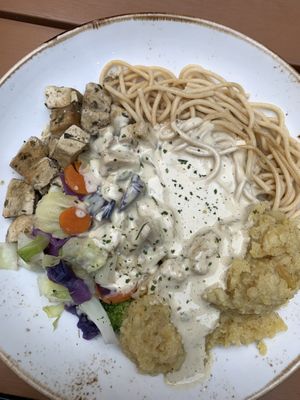 4 bowl - tofu, pasta, garden mix, mashed potatoes  at The Green Temple in Redondo Beach