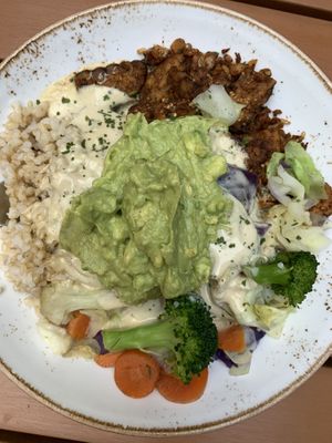 4 bowl- rice, seitan, garden mix, guacamole  at The Green Temple in Redondo Beach