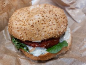 Blue burger (with blue cheese sauce) at Copper Branch in Strasbourg