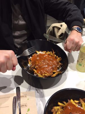 Large poutine(11,95€) above, and medium(7,95€) below. at Copper Branch in Strasbourg