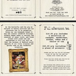 Menu (doesn’t specify what the vegan options are)  at The Butterfly and the Pig - City Centre in Glasgow