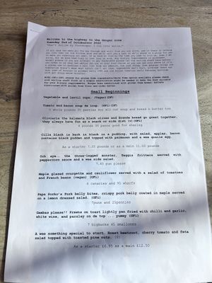 Menu October 2022  at The Butterfly and the Pig - City Centre in Glasgow