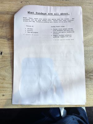 Sunday Menu October 2022  at The Butterfly and the Pig - City Centre in Glasgow