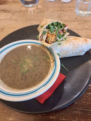 Tarragon soup, cant remember what was in wrap but theres a few options at The Butterfly and the Pig - City Centre in Glasgow