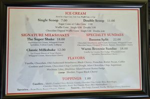 The menu! at Sadie's Ice Cream in Mackinac Island