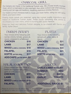 Menu  at Turkish Tukka in Launceston