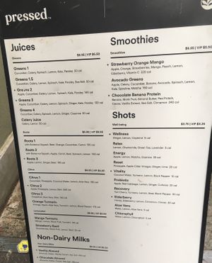 Placard with menu at Pressed Juicery - Mercer St in New York City