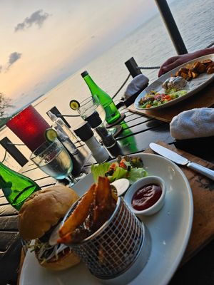 Tofu burger and spicy potato wedges at The Pantai in Singaraja