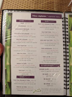 Menu at Villa Thai in Tahiti