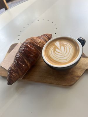 Vegan croissant with oat flat white   at La Finca in Mallorca
