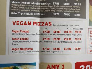 Vegan options at Woody's Stonebaked Pizza Co in Paisley
