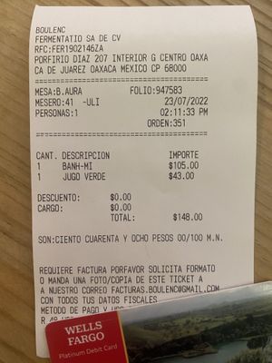 $7.20 (before I added tip)  at Boulenc in Oaxaca