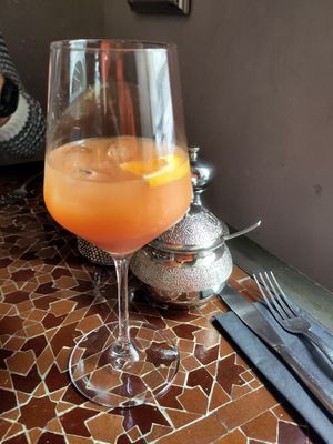 Marimosa (white wine with blood orange juice) at Das Maria in Munich