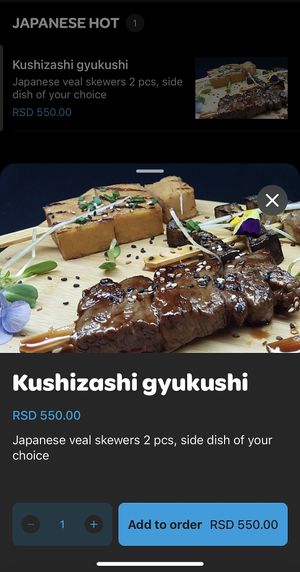 Veal on menu  at Fine Sushi in Belgrade