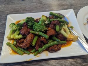 Angry pork (amazing texture!) at My Vegan in Pasadena